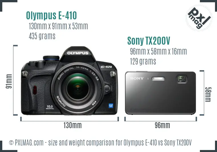 Olympus E-410 vs Sony TX200V size comparison Olympus E-410 vs Sony TX200V size comparison