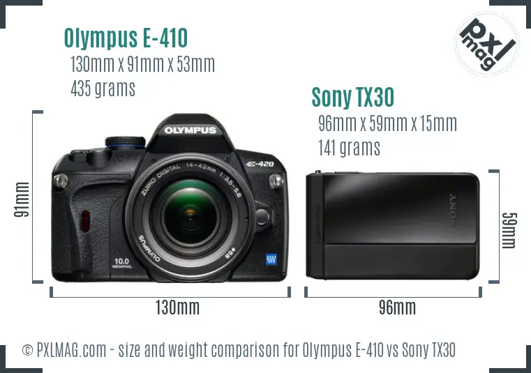 Olympus E-410 vs Sony TX30 size comparison Olympus E-410 vs Sony TX30 size comparison