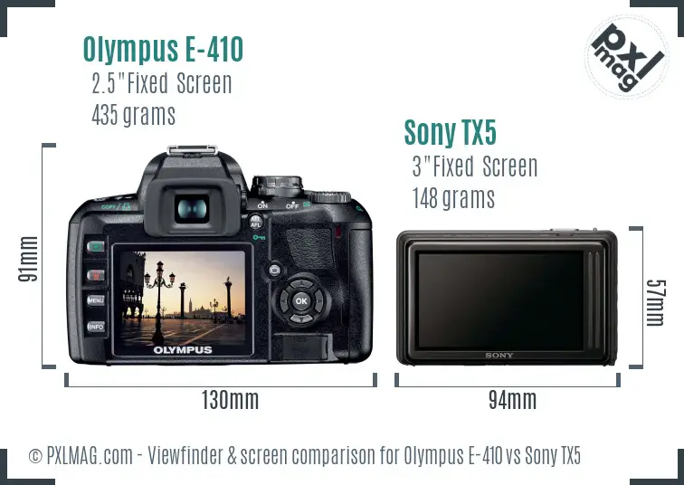 Olympus E-410 vs Sony TX5 Screen and Viewfinder comparison