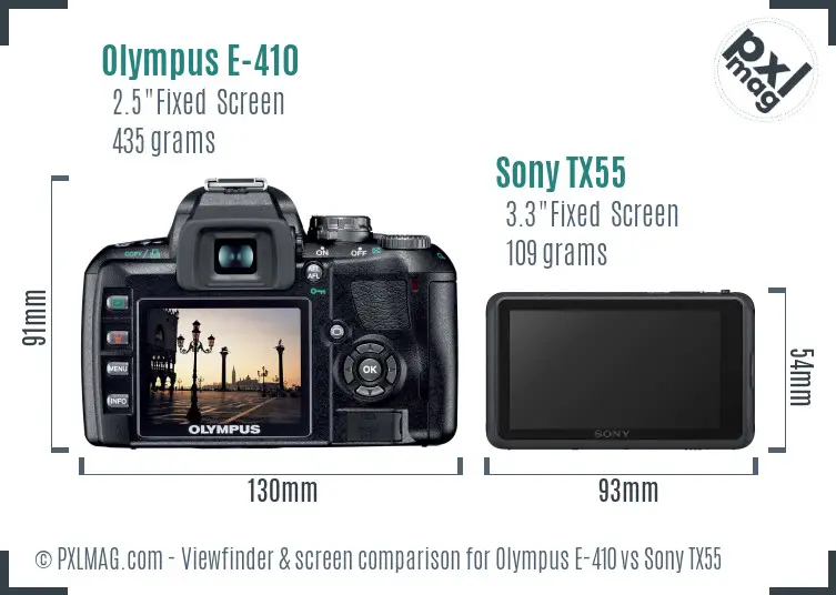 Olympus E-410 vs Sony TX55 Screen and Viewfinder comparison