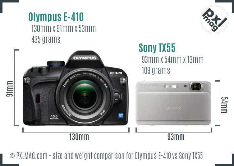 Olympus E-410 vs Sony TX55 size comparison