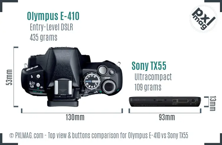 Olympus E-410 vs Sony TX55 top view buttons comparison