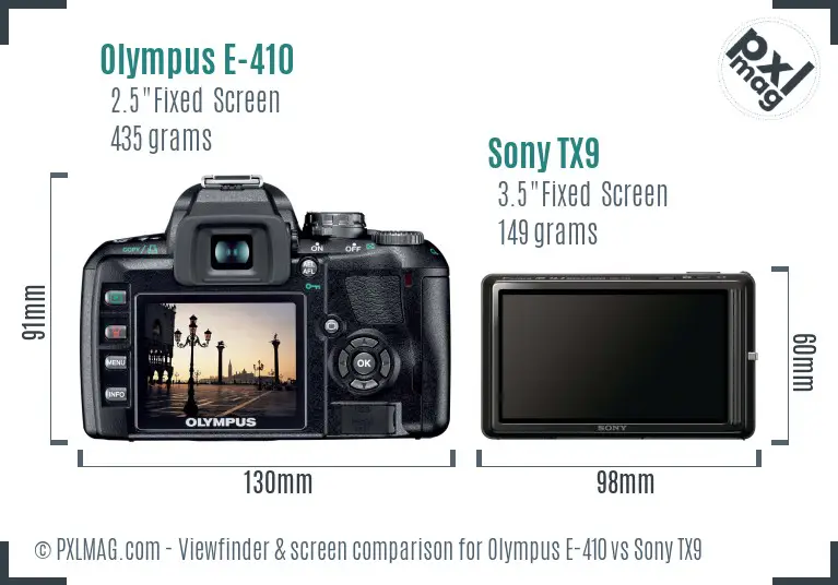 Olympus E-410 vs Sony TX9 Screen and Viewfinder comparison