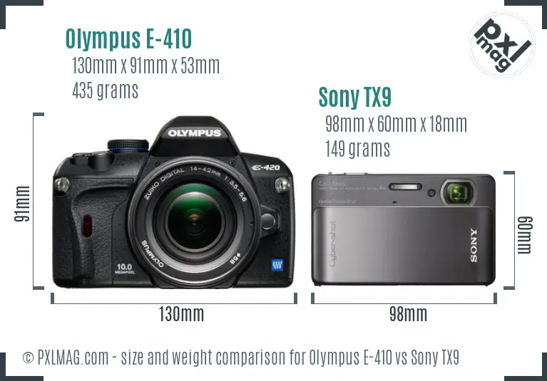 Olympus E-410 vs Sony TX9 size comparison