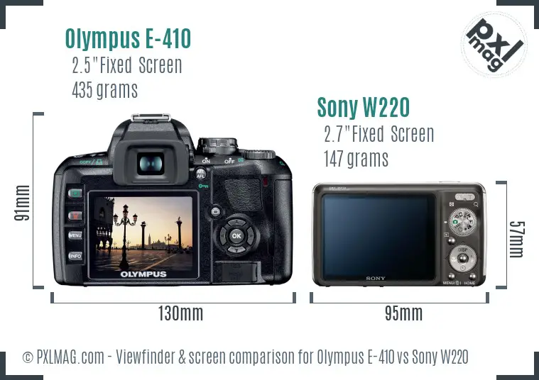 Olympus E-410 vs Sony W220 Screen and Viewfinder comparison