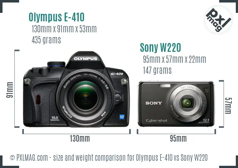 Olympus E-410 vs Sony W220 size comparison Olympus E-410 vs Sony W220 size comparison