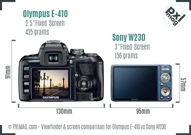Olympus E-410 vs Sony W230 Screen and Viewfinder comparison