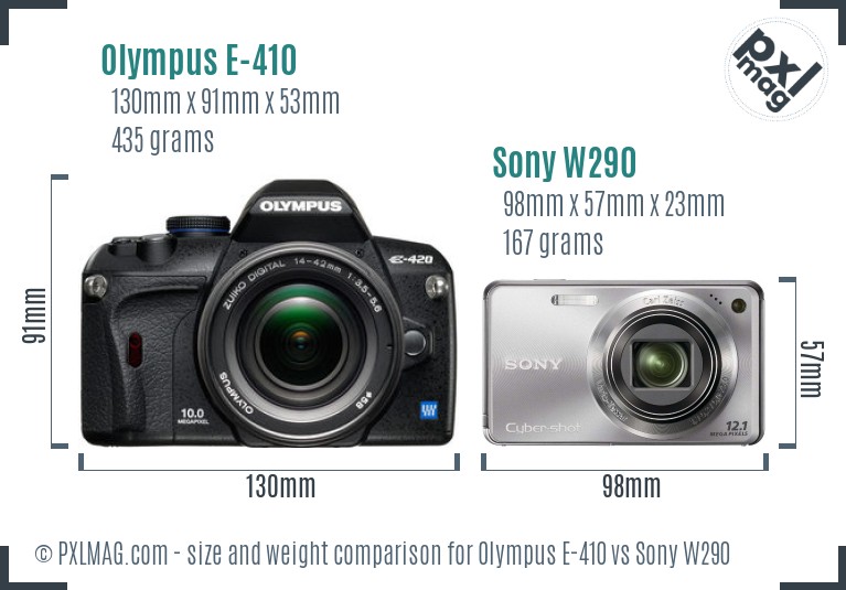 Olympus E-410 vs Sony W290 size comparison