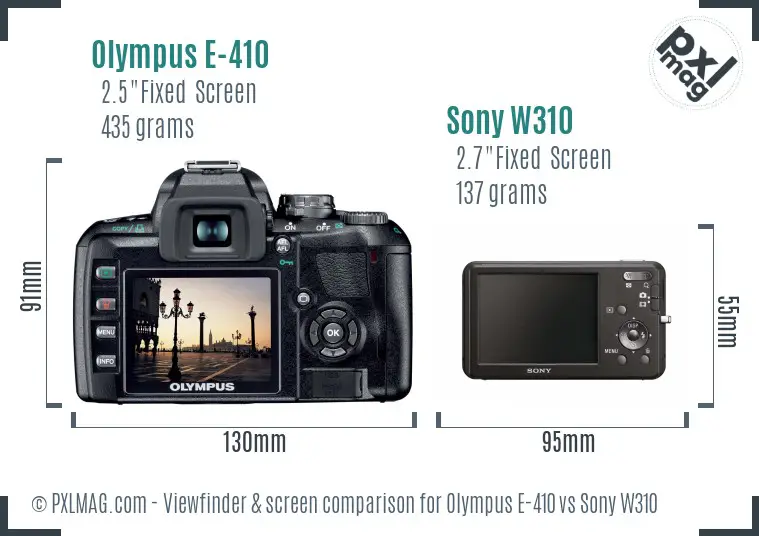 Olympus E-410 vs Sony W310 Screen and Viewfinder comparison Olympus E-410 vs Sony W310 Screen and Viewfinder comparison