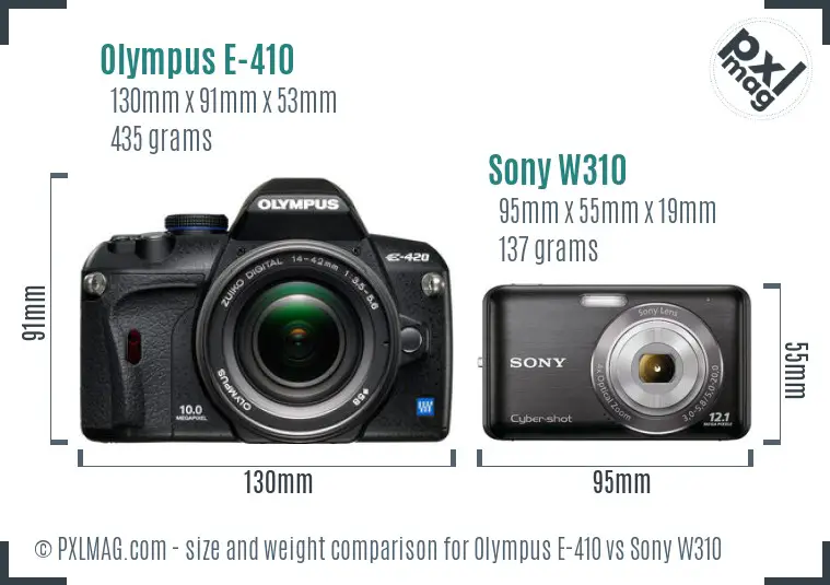 Olympus E-410 vs Sony W310 size comparison Olympus E-410 vs Sony W310 size comparison
