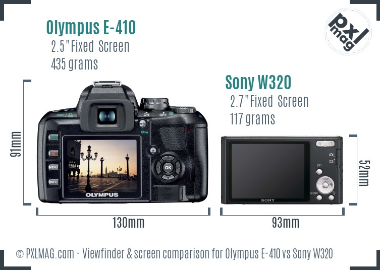 Olympus E-410 vs Sony W320 Screen and Viewfinder comparison