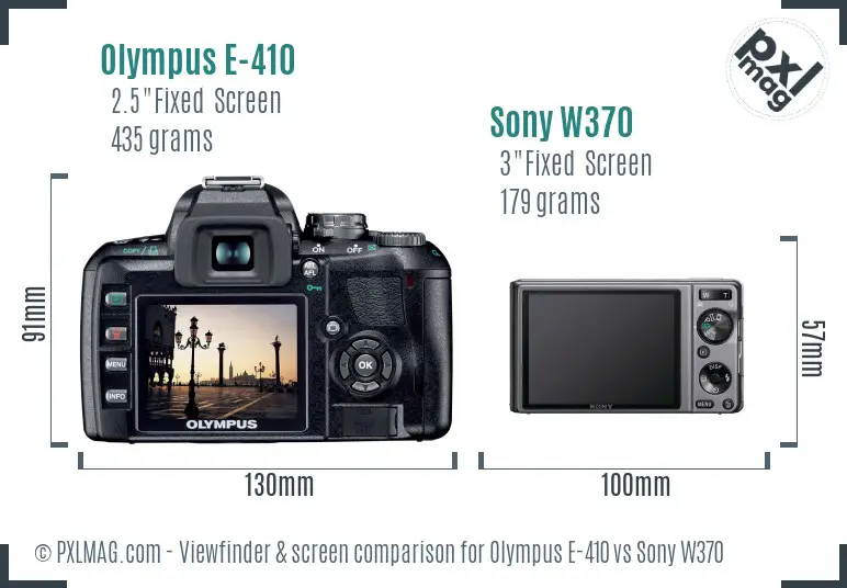 Olympus E-410 vs Sony W370 Screen and Viewfinder comparison
