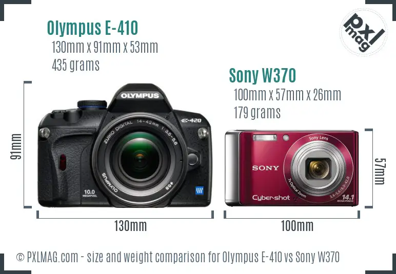 Olympus E-410 vs Sony W370 size comparison