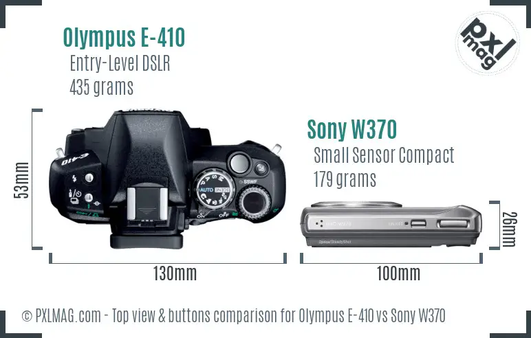 Olympus E-410 vs Sony W370 top view buttons comparison