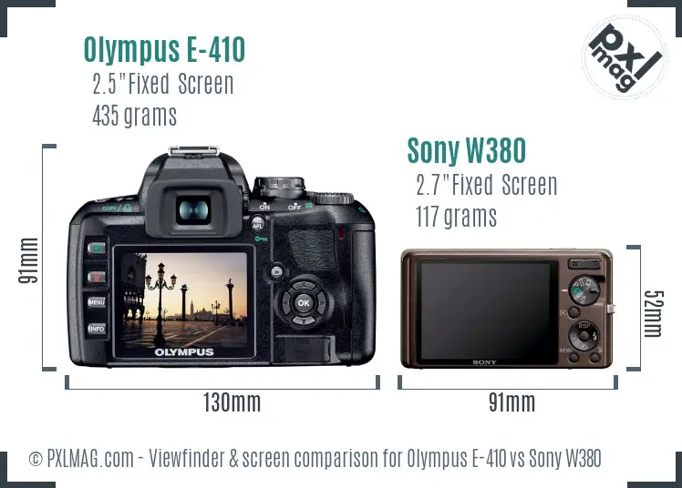 Olympus E-410 vs Sony W380 Screen and Viewfinder comparison