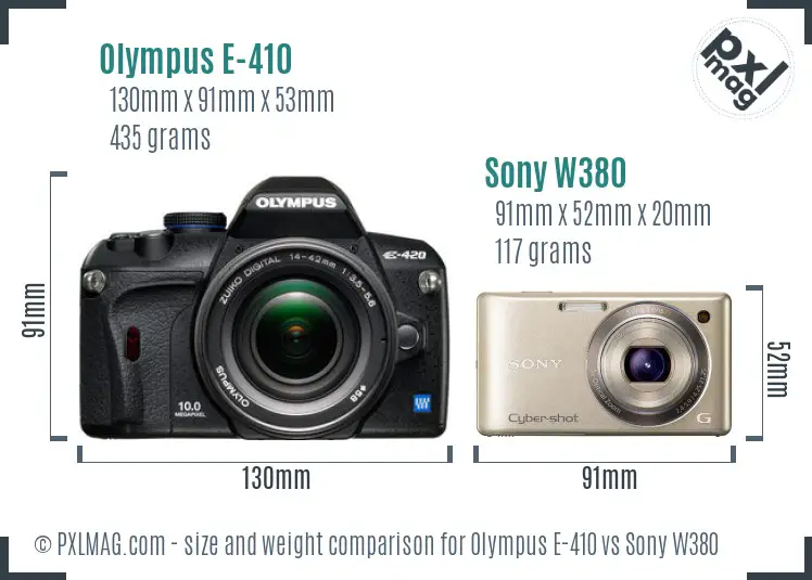 Olympus E-410 vs Sony W380 size comparison