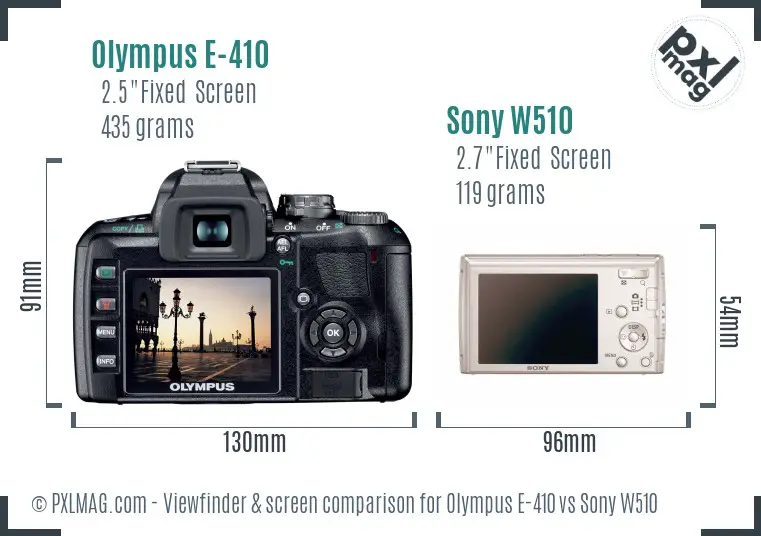 Olympus E-410 vs Sony W510 Screen and Viewfinder comparison