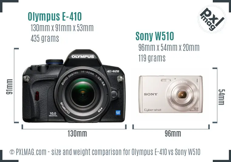 Olympus E-410 vs Sony W510 size comparison