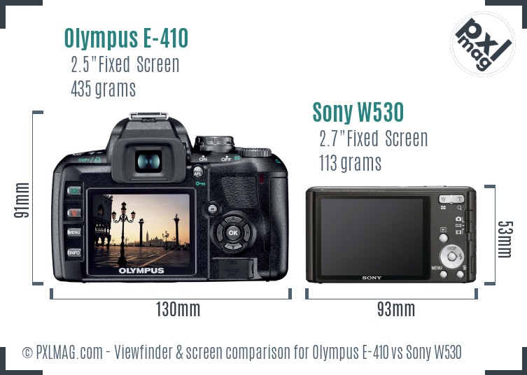 Olympus E-410 vs Sony W530 Screen and Viewfinder comparison
