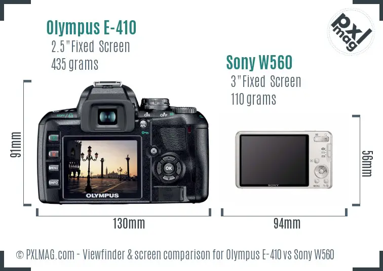 Olympus E-410 vs Sony W560 Screen and Viewfinder comparison Olympus E-410 vs Sony W560 Screen and Viewfinder comparison