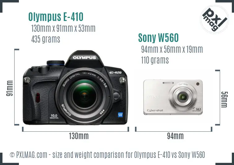 Olympus E-410 vs Sony W560 size comparison Olympus E-410 vs Sony W560 size comparison