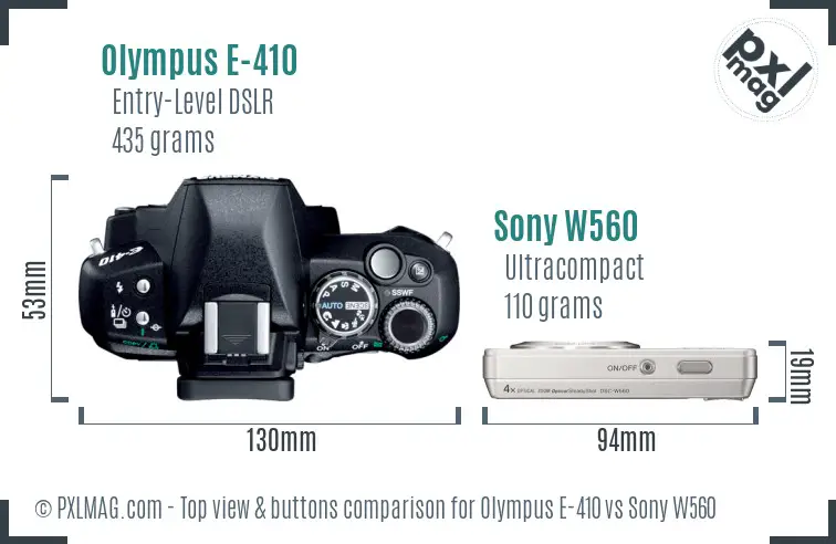 Olympus E-410 vs Sony W560 top view buttons comparison Olympus E-410 vs Sony W560 top view buttons comparison