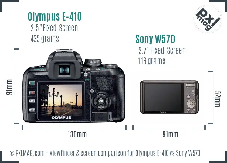 Olympus E-410 vs Sony W570 Screen and Viewfinder comparison