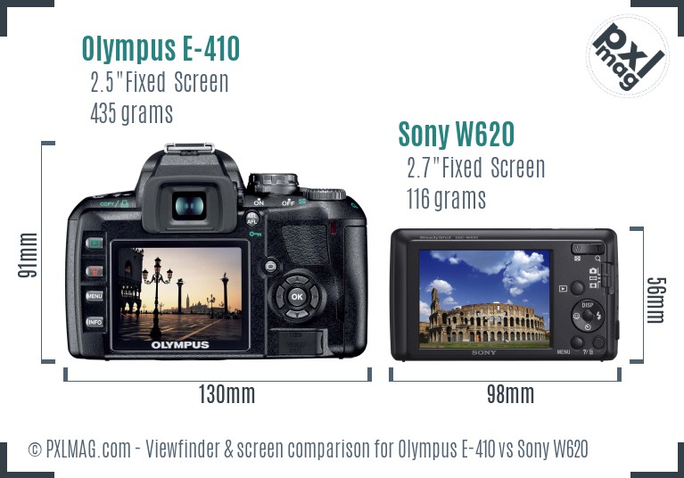 Olympus E-410 vs Sony W620 Screen and Viewfinder comparison