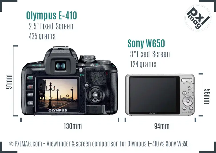 Olympus E-410 vs Sony W650 Screen and Viewfinder comparison
