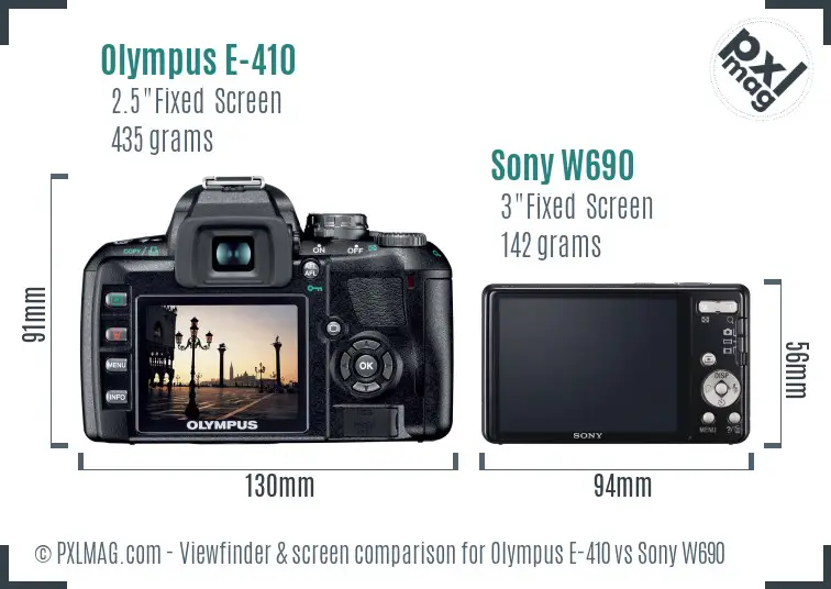 Olympus E-410 vs Sony W690 Screen and Viewfinder comparison