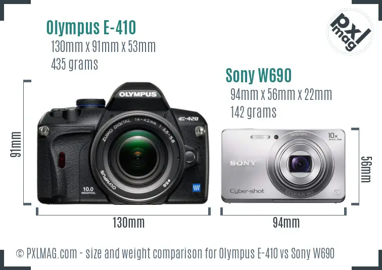 Olympus E-410 vs Sony W690 size comparison