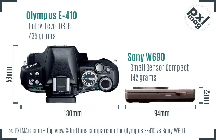 Olympus E-410 vs Sony W690 top view buttons comparison