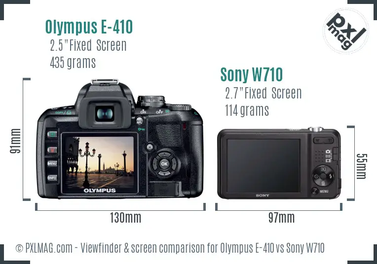 Olympus E-410 vs Sony W710 Screen and Viewfinder comparison