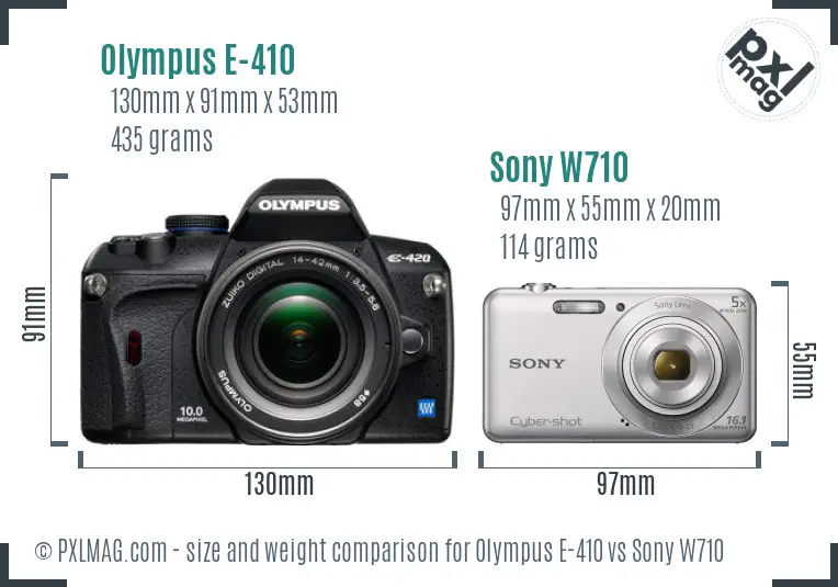 Olympus E-410 vs Sony W710 size comparison