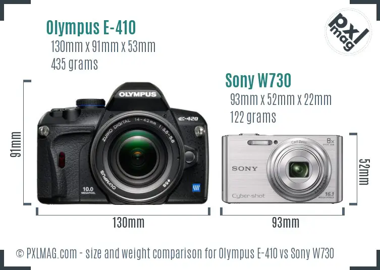 Olympus E-410 vs Sony W730 size comparison Olympus E-410 vs Sony W730 size comparison