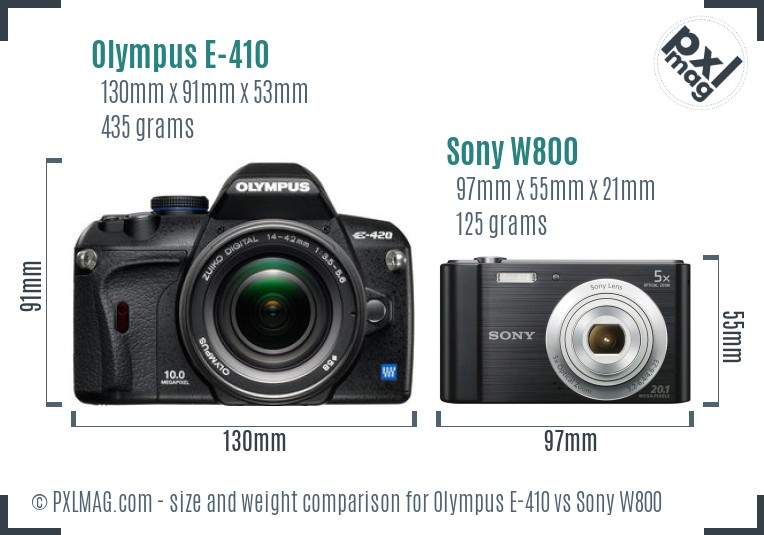 Olympus E-410 vs Sony W800 size comparison