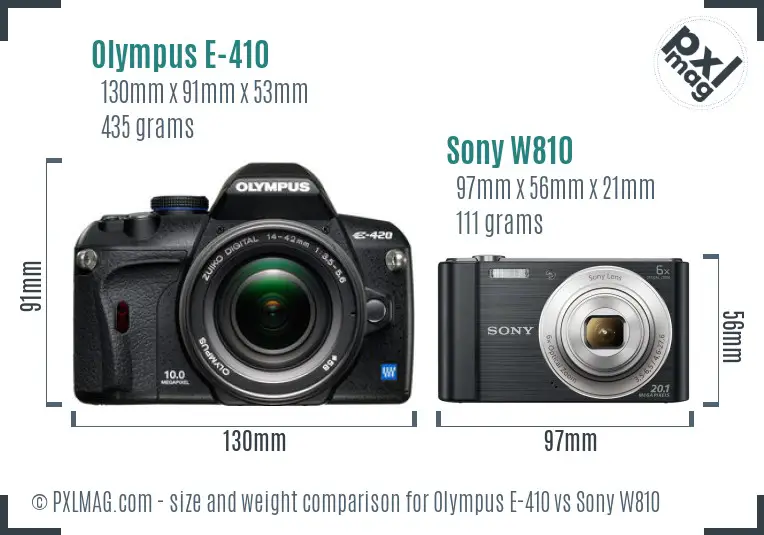 Olympus E-410 vs Sony W810 size comparison