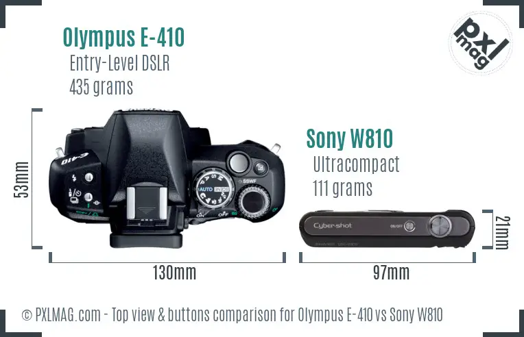 Olympus E-410 vs Sony W810 top view buttons comparison