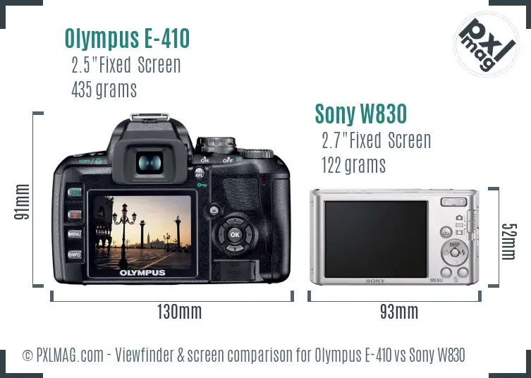 Olympus E-410 vs Sony W830 Screen and Viewfinder comparison Olympus E-410 vs Sony W830 Screen and Viewfinder comparison