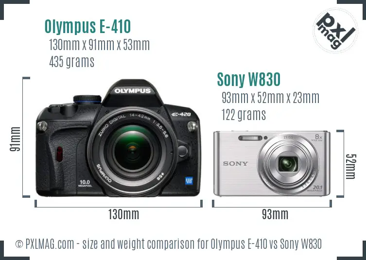 Olympus E-410 vs Sony W830 size comparison Olympus E-410 vs Sony W830 size comparison