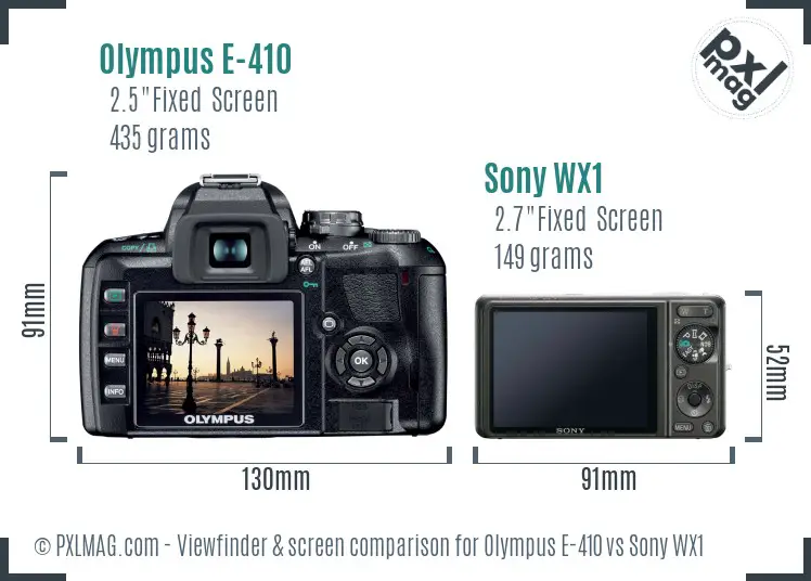 Olympus E-410 vs Sony WX1 Screen and Viewfinder comparison