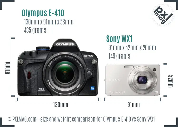 Olympus E-410 vs Sony WX1 size comparison