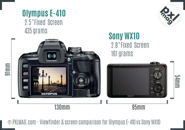 Olympus E-410 vs Sony WX10 Screen and Viewfinder comparison