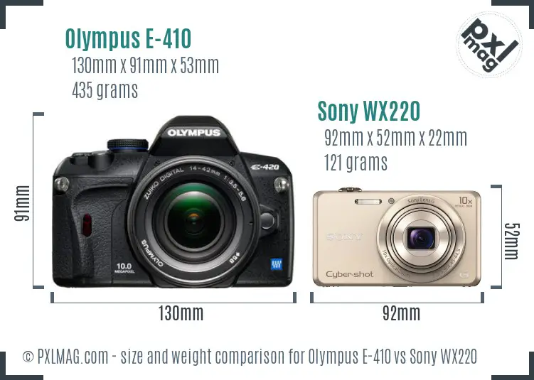 Olympus E-410 vs Sony WX220 size comparison