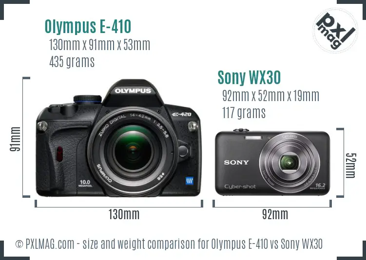 Olympus E-410 vs Sony WX30 size comparison