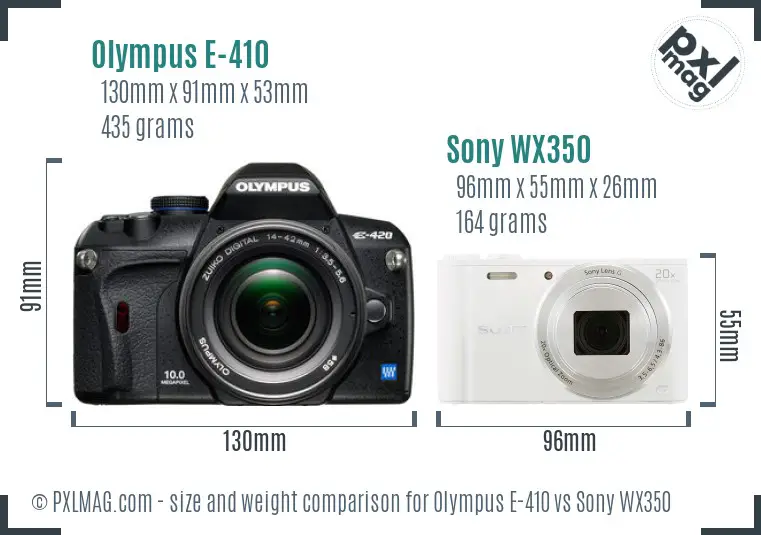 Olympus E-410 vs Sony WX350 size comparison