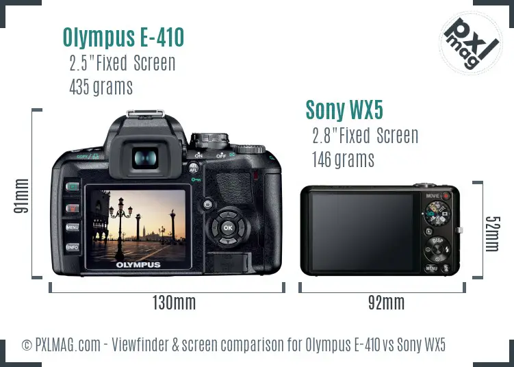Olympus E-410 vs Sony WX5 Screen and Viewfinder comparison