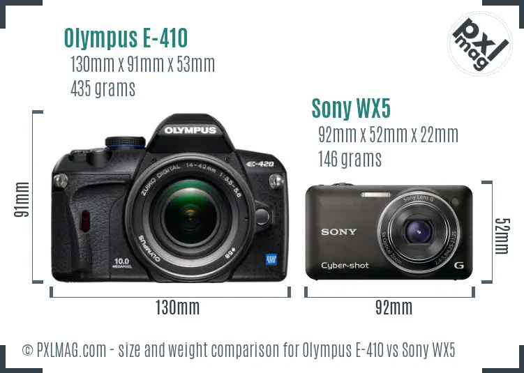 Olympus E-410 vs Sony WX5 size comparison
