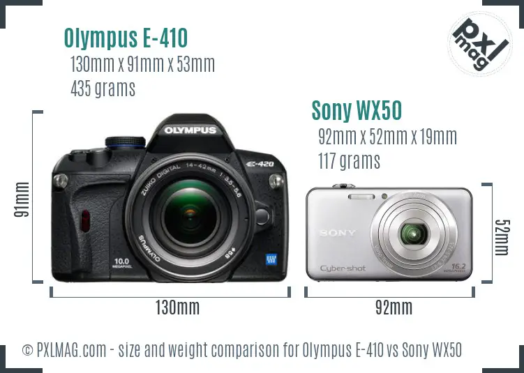 Size comparison of Olympus E-410 and Sony WX50