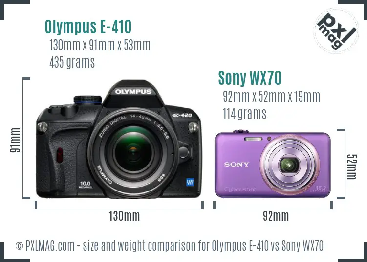 Olympus E-410 vs Sony WX70 size comparison
